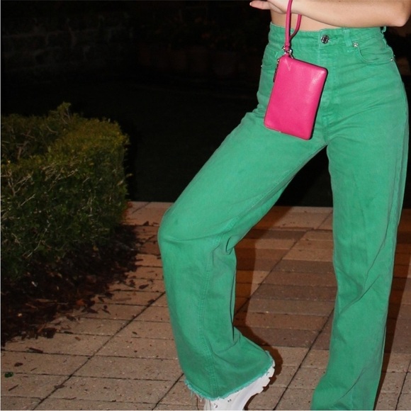 Zara Bloggers Favourite Brat Balletcore High Waisted Wide Leg Jeans Green Size 4 - Picture 7 of 16